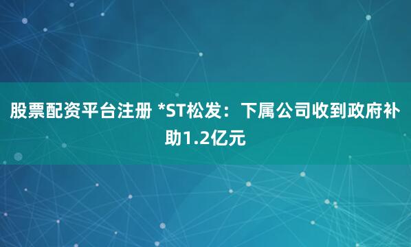 股票配资平台注册 *ST松发：下属公司收到政府补助1.2亿元